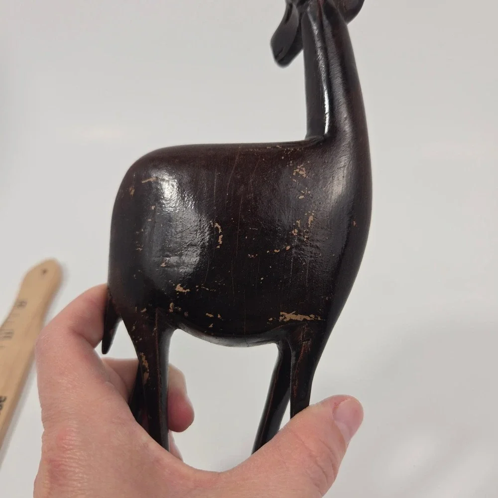 Vintage Hand Carved Ebony Wood Gazelle Statue African Antelope Folk Art Decor 13